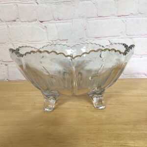 Etched Clear Glass Footed Bowl with Scalloped Edge